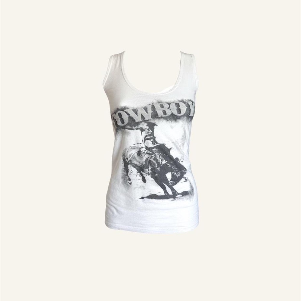D&G Dolce Gabbana Cowboy rodeo graphic white tank top vintage y2k